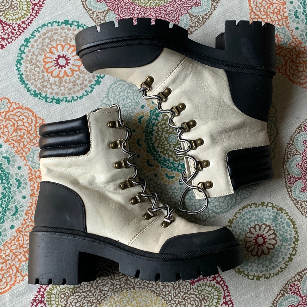 Michael By Michael Shannon NATACHA Faux Leather Platform Moto Combat Boots 8.5 - Picture 8 of 16